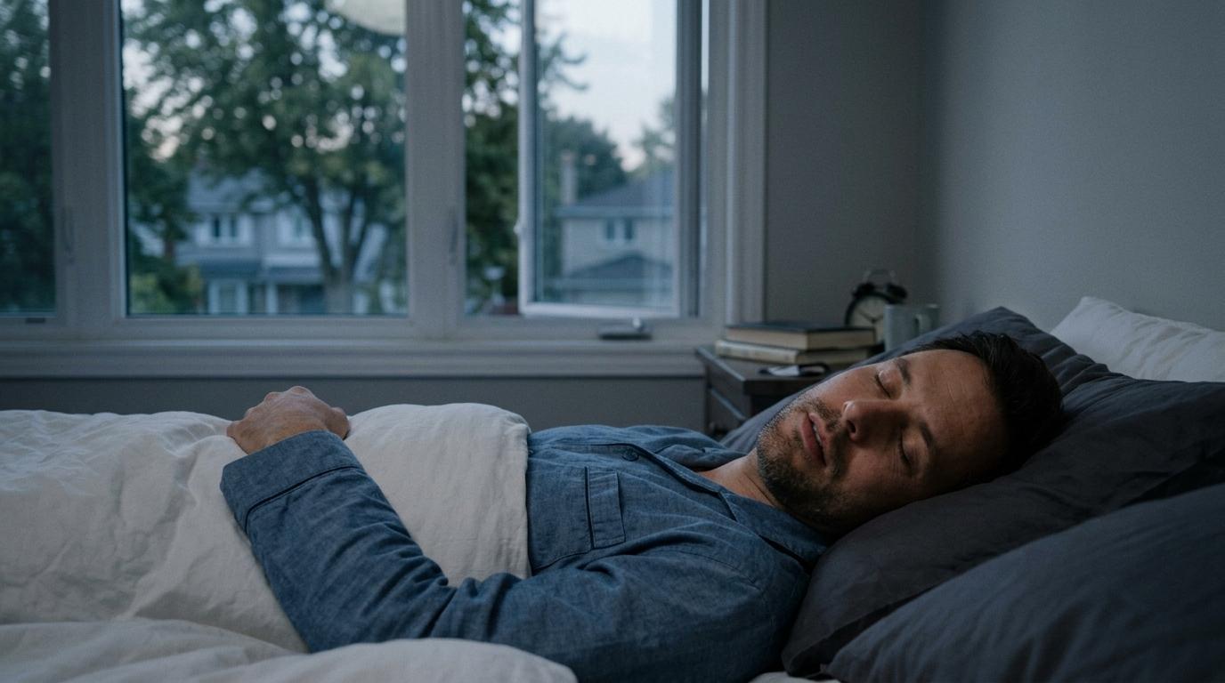 An adult sleeping silently in bed, representing silent sleep apnea conditions treated at Markham Dental, dental clinic in Markham.